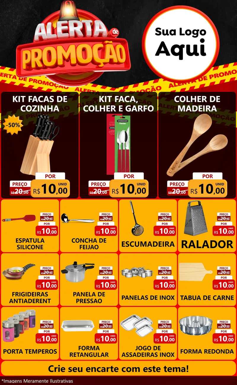 Modelo de Encarte para Encarte Grande com o tema Alerta de Promoção para Utilidades Domésticas