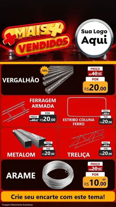 Modelo de TV para TV Vertical com o tema Mais Vendidos para Ferragens