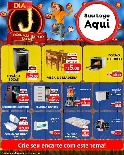Modelo de Rede Social para Feed Instagram com o tema Dia J - O Dia Mais Barato Do Mês para Móveis e Eletro
