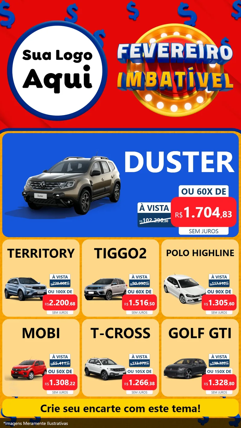Modelo de Rede Social para Stories com o tema Fevereiro Imbatível para Concessionaria de Carros
