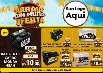 Modelo de Encarte para Encarte A4 Horizontal com o tema Ofertas de São João - Junina para Baterias Elétricas