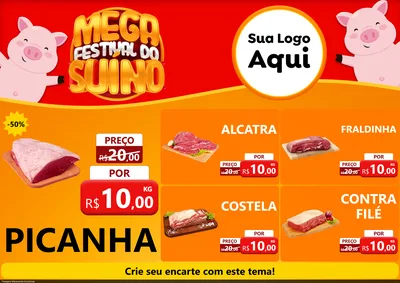 Modelo de Encarte para Encarte A4 Horizontal com o tema Mega Festival do Suíno para Açougue