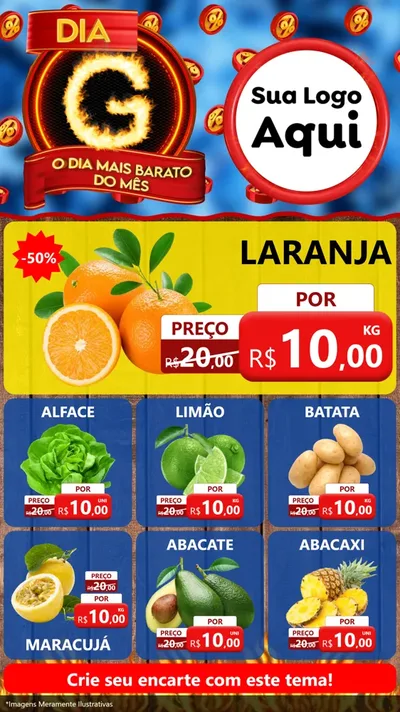 Modelo de Rede Social para Stories com o tema Dia G - O Dia Mais Barato Do Mês para Hortifrúti