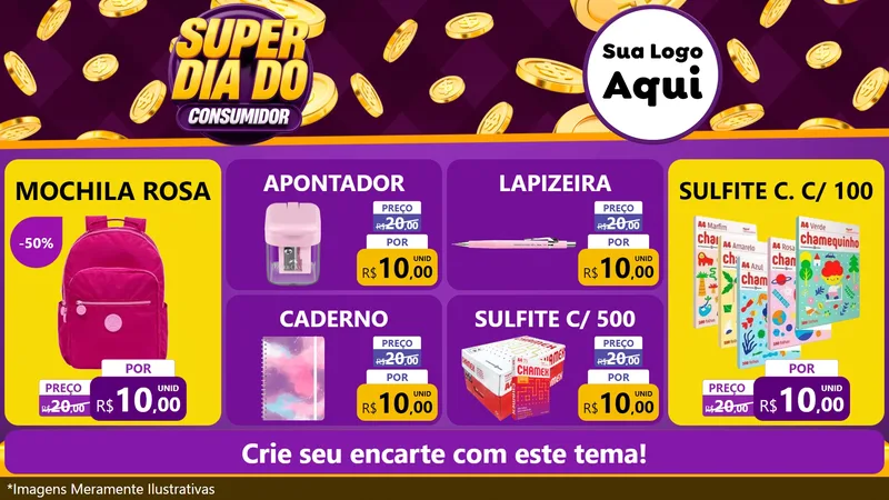 Modelo de TV para TV Horizontal com o tema Super Dia do Consumidor para Papelaria