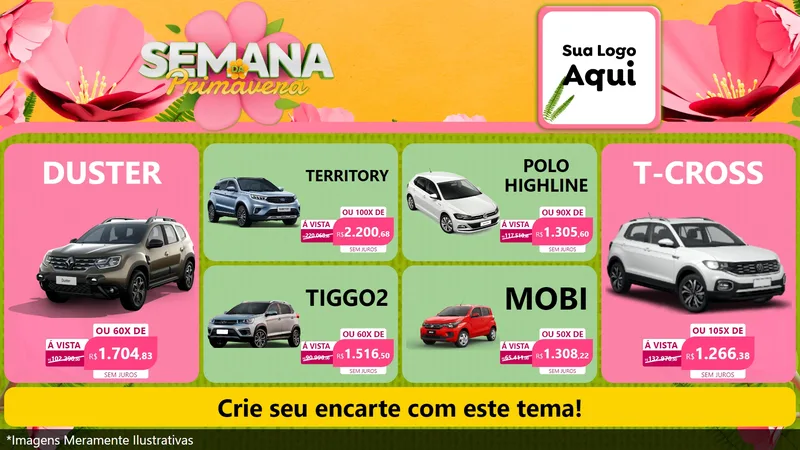 Modelo de TV para TV Horizontal com o tema Semana da Primavera para Concessionaria de Carros
