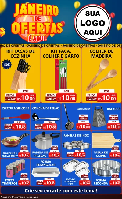 Modelo de Encarte para Encarte Grande com o tema Janeiro de Ofertas É Aqui! para Utilidades Domésticas
