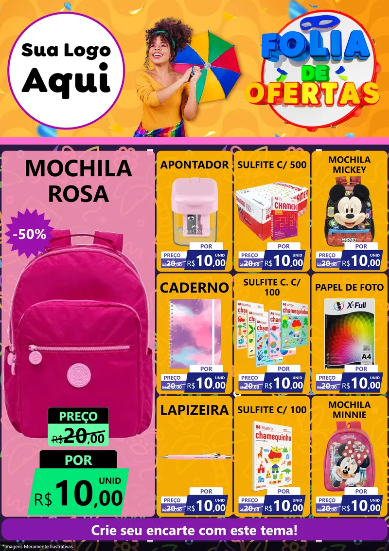 Modelo de Encarte para Encarte A4 Vertical com o tema Folia de Ofertas para Papelaria