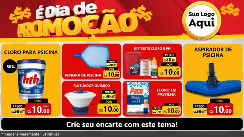 Modelo de TV para TV Horizontal com o tema É Dia De Promoção para Produtos para Piscina
