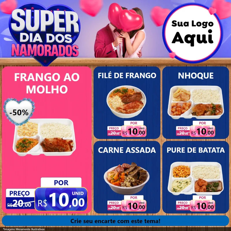 Modelo de Rede Social para Feed Facebook com o tema Super Dia dos Namorados para Restaurante