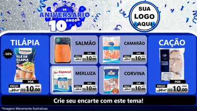Modelo de TV para TV Horizontal com o tema Promoção de Aniversário - 10 Anos para Peixaria