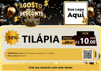 Modelo de Cartaz para Cartaz A4 Horizontal com o tema Agosto Mês do Desconto Louco para Peixaria