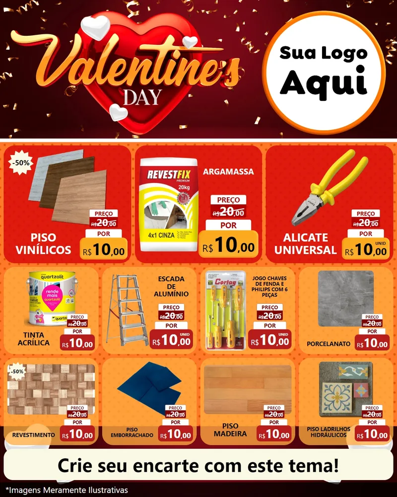 Modelo de Rede Social para Feed Instagram com o tema Valentine's Day para Material para Construção