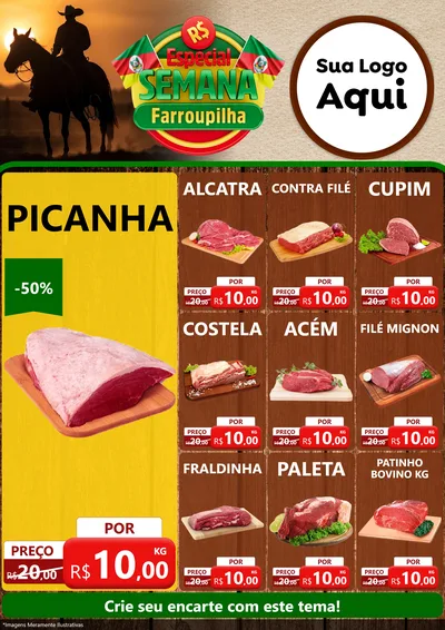 Modelo de Encarte para Encarte A4 Vertical com o tema Especial Semana Farroupilha para Açougue