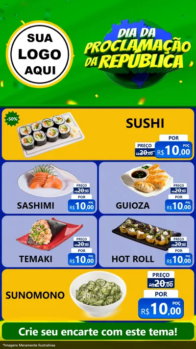 Modelo de TV para TV Vertical com o tema Dia Da Proclamação Da República para Comida japonesa