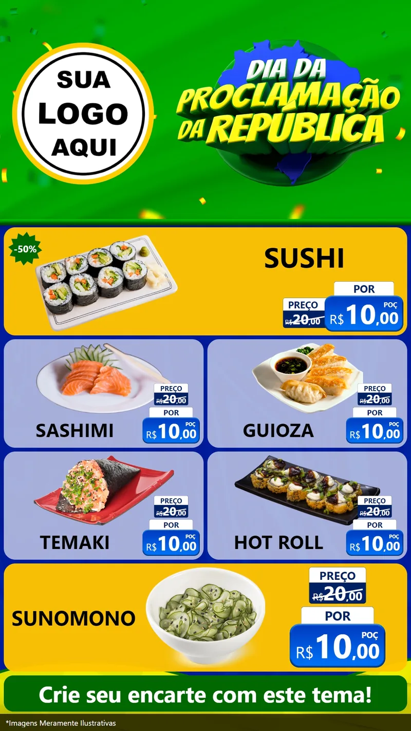 Modelo de TV para TV Vertical com o tema Dia Da Proclamação Da República para Comida japonesa