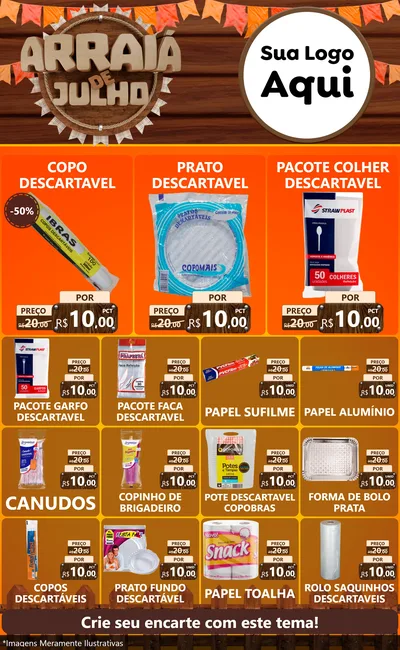 Modelo de Encarte para Encarte Grande com o tema Arraiá de Julho - Junina para Embalagens