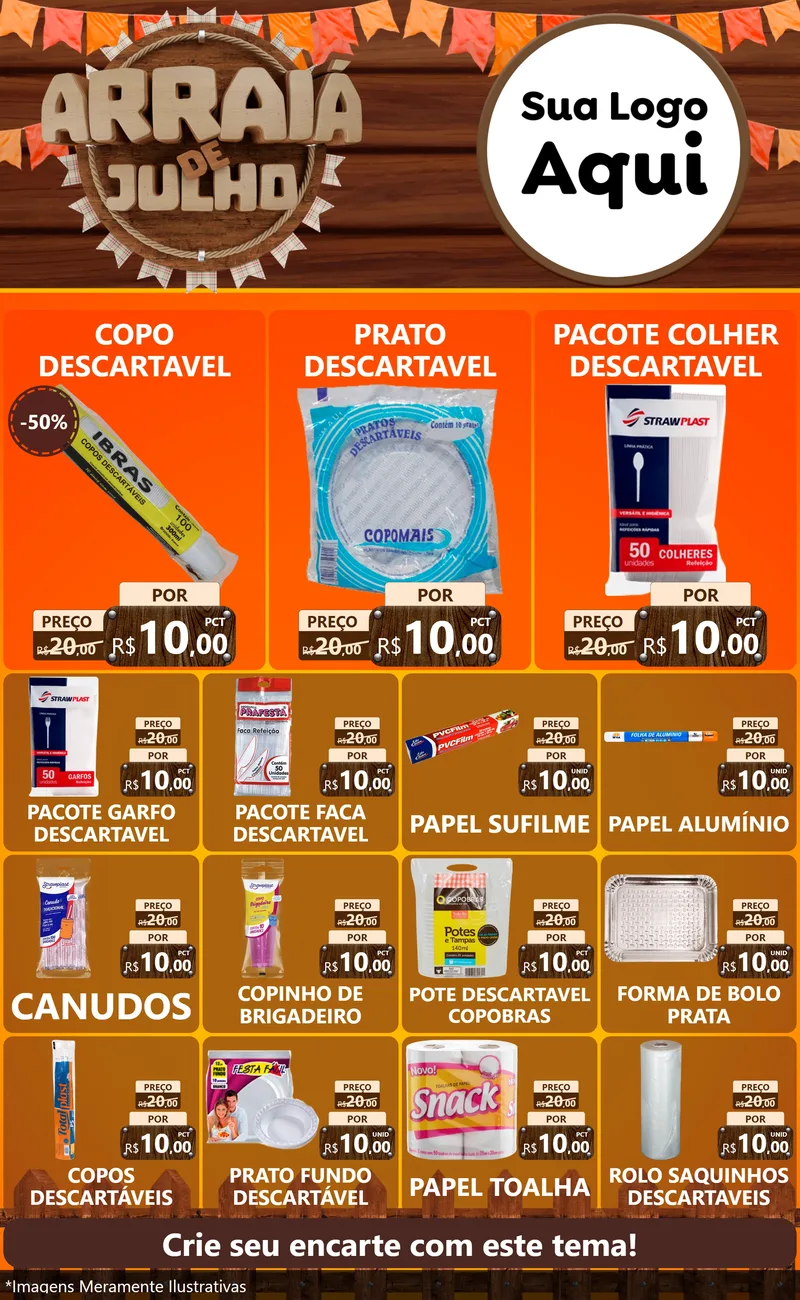 Modelo de Encarte para Encarte Grande com o tema Arraiá de Julho - Junina para Embalagens
