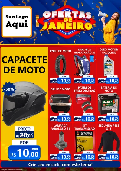 Modelo de Encarte para Encarte A4 Vertical com o tema Ofertas de Janeiro para Moto peças
