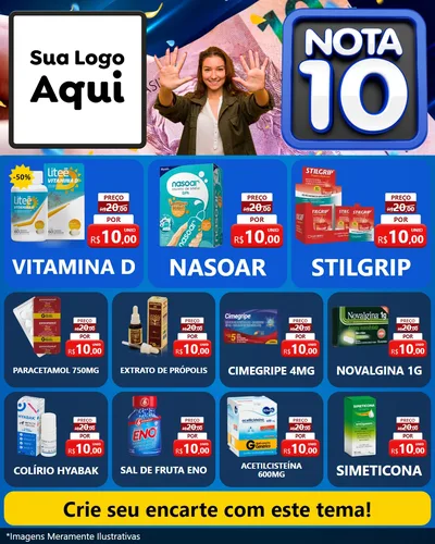 Modelo de Rede Social para Feed Instagram com o tema Nota 10 para Farmácia