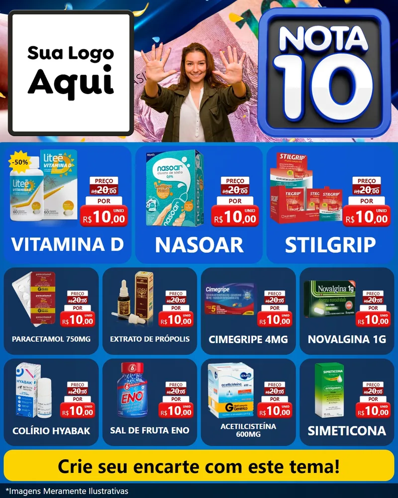 Modelo de Rede Social para Feed Instagram com o tema Nota 10 para Farmácia