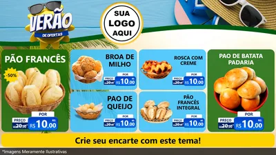 Modelo de TV para TV Horizontal com o tema Verão de Ofertas para Padaria