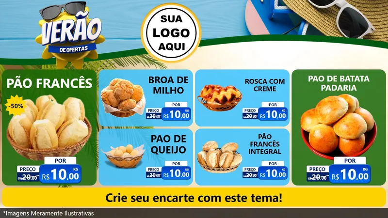Modelo de TV para TV Horizontal com o tema Verão de Ofertas para Padaria
