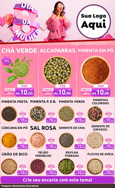 Modelo de Encarte para Encarte Grande com o tema Dia da Mulher para Produtos Naturais