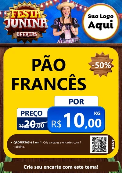 Modelo de Cartaz para Cartaz A4 Vertical com o tema Festa Junina Ofertas para Padaria