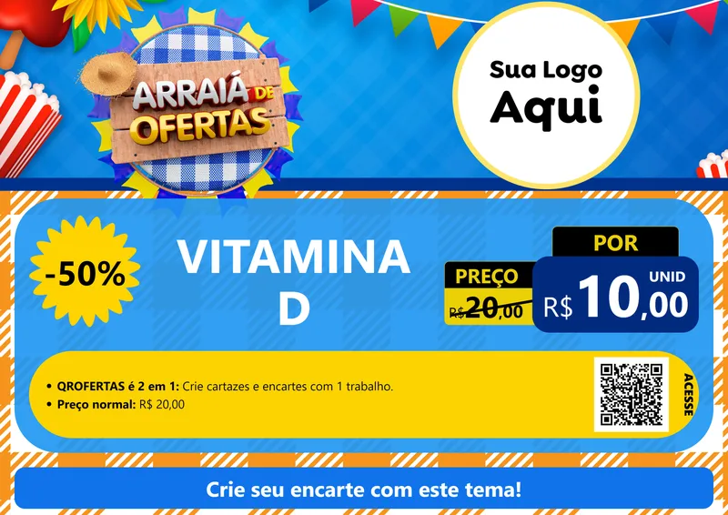 Modelo de Cartaz para Cartaz A4 Horizontal com o tema Arraiá de Ofertas para Farmácia
