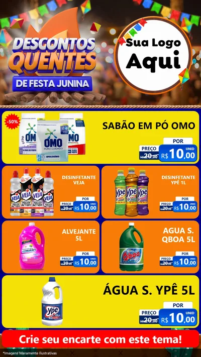 Modelo de TV para TV Vertical com o tema Descontos Quentes de Festa Junina para Produtos de Limpeza