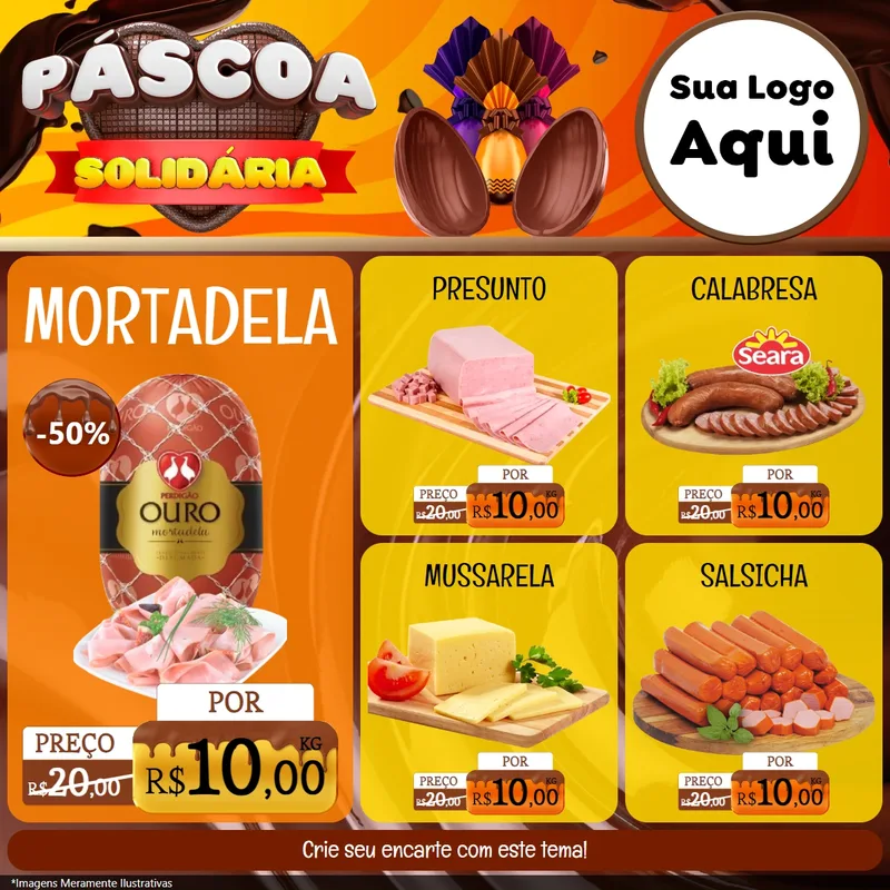 Modelo de Rede Social para Feed Facebook com o tema Páscoa Solidária para Frios e Laticínios