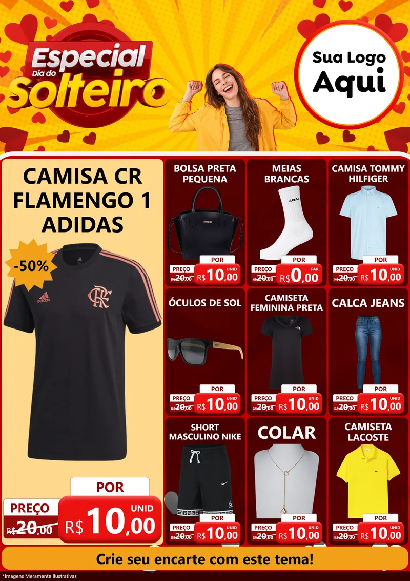 Modelo de Encarte para Encarte A4 Vertical com o tema Especial Dia do Solteiro para Roupas e acessórios