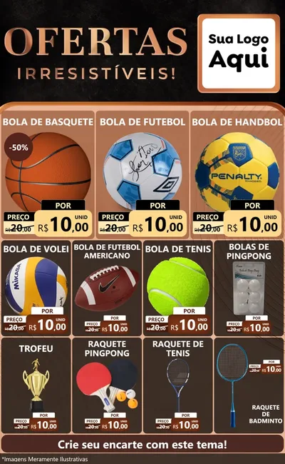 Modelo de Encarte para Encarte Grande com o tema Ofertas Irresistíveis! para Artigos Esportivos