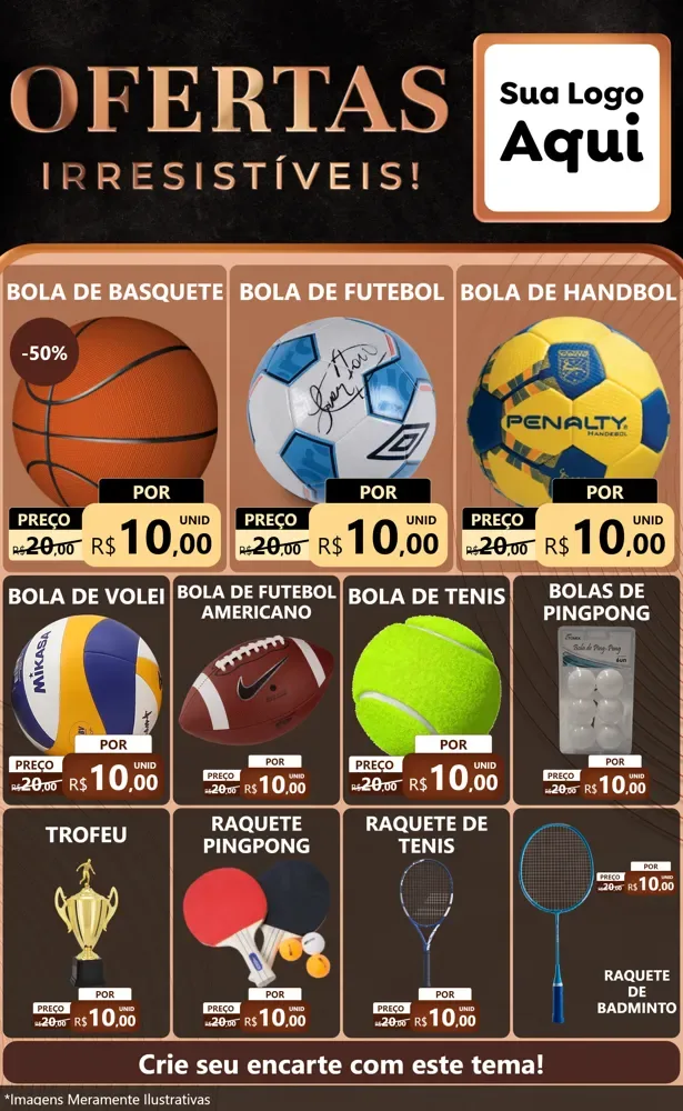Modelo de Encarte para Encarte Grande com o tema Ofertas Irresistíveis! para Artigos Esportivos