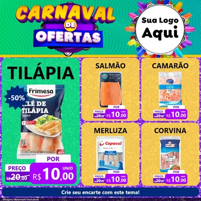 Modelo de Rede Social para Feed Facebook com o tema Carnaval de Ofertas para Peixaria