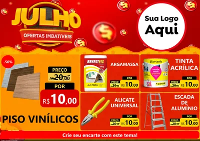 Modelo de Encarte para Encarte A4 Horizontal com o tema Julho Ofertas Imbatíveis para Material para Construção