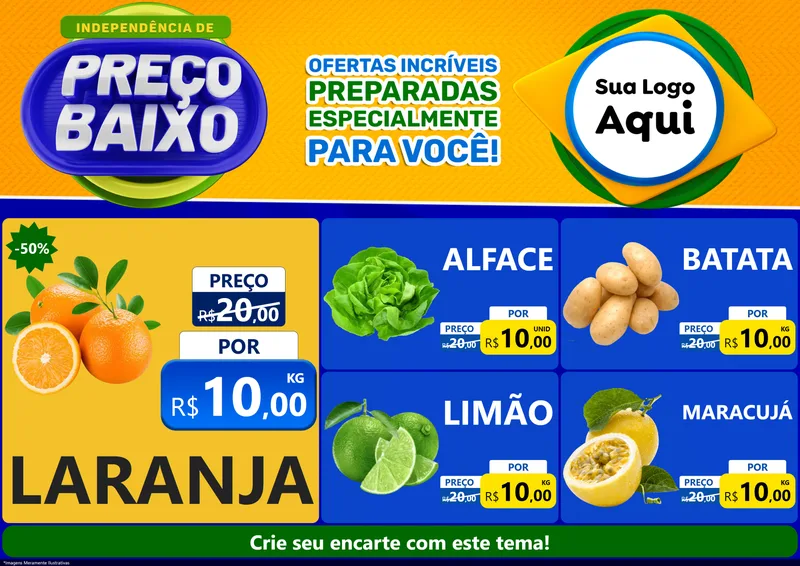 Modelo de Encarte para Encarte A4 Horizontal com o tema Independência de Preço Baixo para Hortifrúti