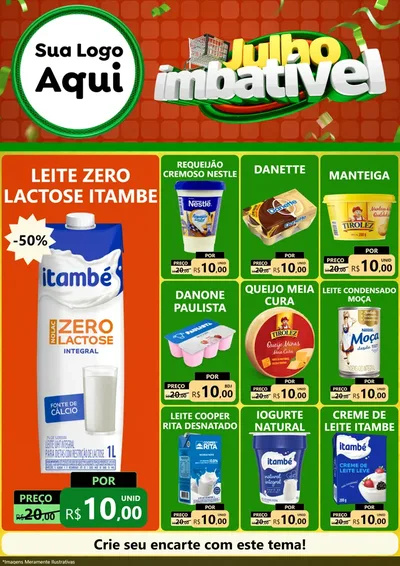 Modelo de Encarte para Encarte A4 Vertical com o tema Julho Imbatível para Frios e Laticínios
