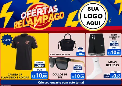 Modelo de Encarte para Encarte A4 Horizontal com o tema Ofertas Relâmpago para Roupas e acessórios