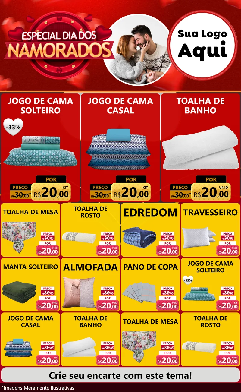 Modelo de Encarte para Encarte Grande com o tema Especial Dia Dos Namorados para Cama, Mesa e Banho