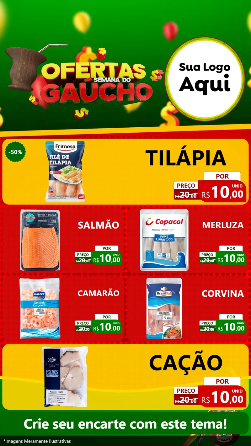 Modelo de TV para TV Vertical com o tema Ofertas Semana Do Gaúcho para Peixaria