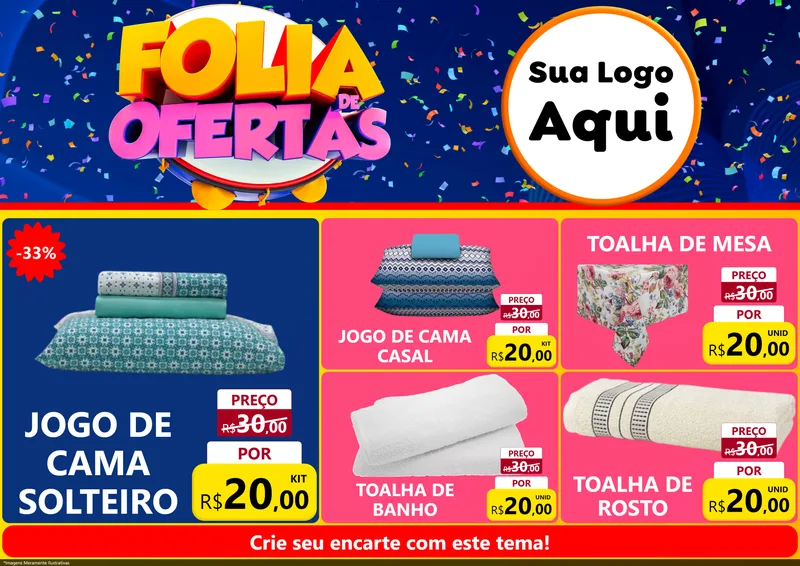 Modelo de Encarte para Encarte A4 Horizontal com o tema Folia de Ofertas para Cama, Mesa e Banho