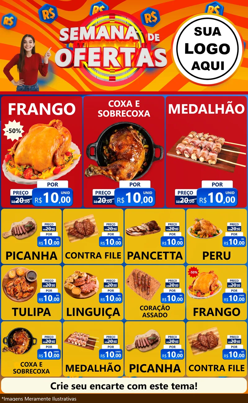 Modelo de Encarte para Encarte Grande com o tema Semana de Ofertas para Assados