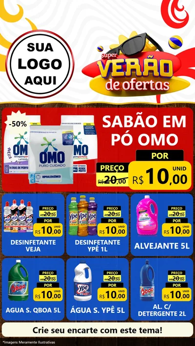 Modelo de Rede Social para Stories com o tema Super Verão de Ofertas para Produtos de Limpeza