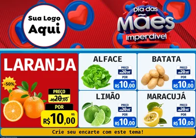 Modelo de Encarte para Encarte A4 Horizontal com o tema Dia Das Mães Imperdível para Hortifrúti