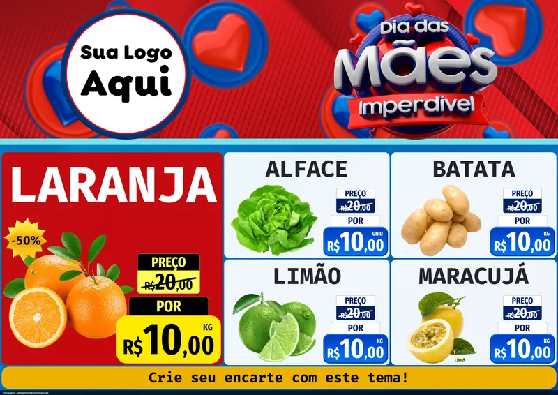 Modelo de Encarte para Encarte A4 Horizontal com o tema Dia Das Mães Imperdível para Hortifrúti