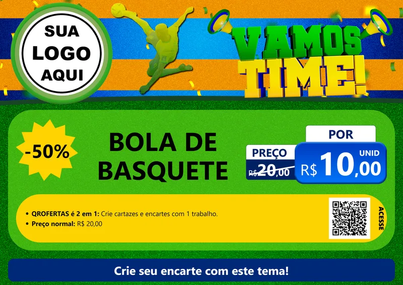 Modelo de Cartaz para Cartaz A4 Horizontal com o tema Vamos Time! para Artigos Esportivos
