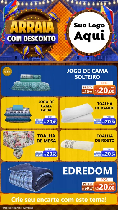 Modelo de TV para TV Vertical com o tema Arraiá Com Desconto para Cama, Mesa e Banho