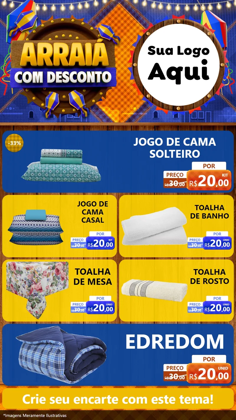 Modelo de TV para TV Vertical com o tema Arraiá Com Desconto para Cama, Mesa e Banho