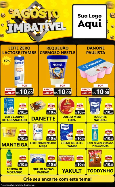 Modelo de Encarte para Encarte Grande com o tema Agosto Imbatível para Frios e Laticínios
